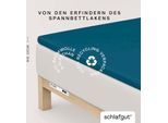 Spannbettlaken SCHLAFGUT "PURE TOPPER Bio-Baumwolle mit Elasthan 170 g/m² für Topper bis 10 cm", blau (petrol deep), 1 Stk., Jersey-Elasthan, 90-100x200-220 10cm, Jersey-Elasthan, Obermaterial: 95% Baumwolle, 5% Elasthan, Bettlaken, Spannbettlaken, PREMIUM Laken für Matratzen bis 10 cm Höhe, dehnbar, blickdicht