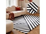 Wollteppich ELLE DECORATION "Noir", schwarz, weiß, B:160cm H:12mm L:230cm, Oberfläche: 100% Wolle. Rückseite: 100% Baumwolle, Teppiche, Wolle, Natur, Wohnzimmer, schwarz weiss, Modern, Geometrisch, Streifen