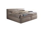 Esposa Familienboxspringbett, Taupe, Kunststoff, H3 + H4, 7-Zonen, Höhe ca. 18 cm, 240x200 cm, gepolstertes Kopfteil, Stoffauswahl, Topper durchgehend, Wendematratze mit unterschiedlichen Härtegraden, in verschiedenen Größen erhältlich, Partnermatratze durchgehendem Bezug, Familienbett, Schlafzimmer, Betten, Familienbetten