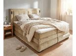 Boxspringbett OTTO HOME "MIVVA mit Bettkasten, mit Taschenfederkernmatratze H3, H3/H4 mix, H4", beige, B:204cm L:215cm, Holz teilmassiv, Holzwerkstoff, Spanplatte, Komplettbetten, Boxspringbett, mit Kaltschaum- oder Visco-Topper (bei H4), Komfortliegehöhe 67cm