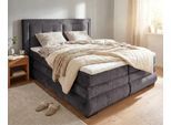 Boxspringbett OTTO HOME "MIVVA", grau (anthrazit), B:204cm L:215cm, Holz teilmassiv, Holzwerkstoff, Spanplatte, Komplettbetten, Boxspringbett, in H3, H4 oder Hmix H3/H4, wahlweise mit oder ohne LED-Leuchten
