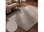 Wollteppich VIKOSA "Arcura", beige (hellgrau), B:120cm H:15mm L:180cm, Wolle, Teppiche, Wolle Handgemacht, Hoch-Tief-Effekt, Geometrisches Linien Wellendesign