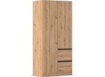 Drehtürenschrank RAUCH "Kleiderschrank Schrank Garderobe Wäscheschrank COSTA Breite 91 cm", braun (eiche artisan, eingriffe graumetallic), B:91cm H:197cm T:54cm, Holzwerkstoff, Schränke, Drehtürenschrank, Breite 91 cm grifflose Front mit Push-to-Open Funktion MADE IN GERMANY