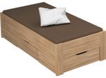 Stauraumbett RAUCH "Aditio", braun (struktureichefarben hell), B:96cm H:50cm L:208cm, Betten, Stauraumbett, ohne Kopfteil, inklusive Schubkästen