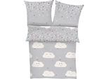 Kinderbettwäsche S.OLIVER JUNIOR "Clouds mit Wolken und Sternen", grau, B/L: 100cm x 135cm, 1 Stk., 1 Stk., Satin, B/L: 60cm x 40cm, 2 Stk., Satin, Obermaterial: 100% Baumwolle, Bettwäsche, Markenbettwäsche aus 100% Baumwolle mit Reißverschluss