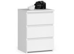 Akord Nachtschrank, Weiß, Holzwerkstoff, Nachbildung, 3 Schubladen, Rechteckig,Rechteckig, 40x57x35 cm, Schlafzimmer, Nachttische