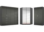 Schrank-Set RAUCH "Kleiderschrank Schrank Garderobe Garderobenschrank Eckschrank HOMBURG", grau (graumetallic, hochglanz effektgrau), B:298cm H:197cm T:208cm, Holzwerkstoff, Kastenmöbel-Sets, viel Stauraum, oberer Schubkasten mit Einteilung MADE IN GERMANY