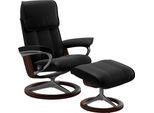 Relaxsessel STRESSLESS "Admiral", schwarz (schwarz batick), B:93cm H:103cm T:79cm, Leder BATICK: BATICK ist ein leicht korrigiertes, durchgefärbtes und genarbtes Möbelleder, bei dem die meisten Unebenheiten und Spuren in der Regel entfernt wurden., Sessel, Relaxsessel, mit Signature Base, Größe M & L, Gestell Braun