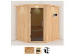 Sauna KARIBU "Laila", beige (naturbelassen), Saunaofen, externe Steuerung, 3,6 kW, Saunen, Sauna, Ofen 3,6 kW externe Strg.easy