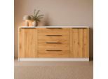 Sideboard BORCHARDT MÖBEL "Tom, moderne Kommode mit dunklen Metallgriffen", braun (wotan eiche), B:166cm H:72cm T:35cm, Spanplatte, Sideboards, Sideboard, 166cm, 2 Türen 4 Schubfächer, variable Einlegeböden, viel Stauraum