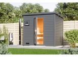 Saunahaus KARIBU "Talo 3", grau (terragrau), Bio-Ofen, externe Steuerung, 9 kW, Saunen, Saunahaus, verschiedene Varianten