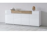 Sideboard OTTO HOME "Toledo,Breite 208cm,moderne Kommode mit dekorative Fräsungen,grifflos", weiß (weiß matt, weiß hgl, san remo eiche), B:208cm H:83,5cm, Sideboards, Sideboard, Kombikommode mit viel Stauraum, Einlegeböden verstellbar