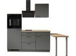 Küchenzeile KOCHSTATION "KS-Solmera", weiß (küche: grau, korpus: anthrazit, arbeitsplatte: eichefarben natur), B:240cm H:207cm T:60cm, Komplettküchen-Sets, Küchenzeile, Breite 240cm, vormontiert, wahlweise mit E-Geräten
