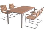 Garten-Essgruppe GARDEN PLEASURE "Tischgruppe »DENVER Set 06«", silber, Teak FSC 100%, Sitzmöbel-Sets, Garten-Essgruppe, 4 Stühle (stapelbar), Tisch LxB: 180x90 cm