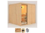 Sauna KARIBU "Rodin", beige (naturbelassen), Saunaofen, integrierte Steuerung, 9 kW, Saunen, Sauna, Ofen 9 kW integr. Strg