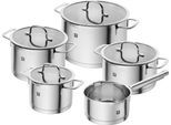 Topf-Set ZWILLING "TrueFlow", silber (silberfarben), Töpfe, Topf-Set, 18/10 Edelstahl, integrierte Siebfunktion, Induktion, 5-tlg.