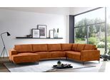 Wohnlandschaft OTTO HOME "OLAND Luxus-Microfaser U-Form, XXL, B: 342 cm, Skandi-Design", braun (cognac), B:342cm H:85cm T:260cm, 100% Polyester, Sofas, Wohnlandschaft, Skandi-Design in Struktur, Flachgewebe, Luxus-Microfaser, Boucle