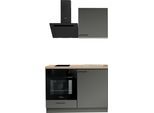 Küchenzeile KOCHSTATION "KS-Solmera", schwarz-weiß (küche: grau, korpus: anthrazit, arbeitsplatte: eichefarben natur), B:120cm H:207cm T:60cm, Komplettküchen-Sets, Küchenzeile, Breite 120cm, vormontiert, wahlweise mit E-Geräten