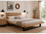 Massivholzbett OTTO HOME "Ultima Balkenbett Doppelbett, Füße Metallkufe", braun (fichte), B:218cm H:88cm L:228cm, Betten, Massivholzbett, FSC-zertifizierte Wildeiche oder Fichte, viele Breiten zur Auswahl