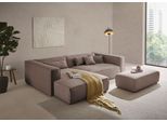 Ecksofa "PIARA XXL Struktur u. Leinenoptik, L-Form, Schlaffunktion", braun (hellbraun), B:288cm H:66cm T:198cm, 100% Polyester, LEGER HOME BY LENA GERCKE, Sofas, Ecksofa, Hocker stellbar zum Schlafsofa (Krokodilverbinder), tiefe Sitzfläche