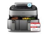 PHILIPS Heißluftfritteuse "NA555/00 Steam Airfryer 5000 Series Dual Basket, 9L Kapazität (3L+6L)", silber (silber, edelstahl), B:44,39cm H:38,25cm T:35,17cm, Fritteusen, mit Dampfgar-Funktion; Silber/Edelstahl, Heißluftfritteuse