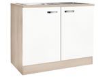 Spülenschrank OPTIFIT "Faro", weiß (weiß glanz), B:100cm H:84,8cm T:60cm, Schränke, Spülenschrank, mit Metallgriffen, Breite 100 cm