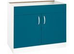 Spülenschrank WIHO KÜCHEN "Flexi", blau (front: ozeanblau, korpus: weiß), B:100cm H:82cm T:57cm, Schränke, Spülenschrank, Breite 100 cm