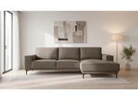 Ecksofa OTTO HOME "OLAND Struktur L-Form, B: 280 cm, Skandi-Design", braun, B:280cm H:85cm T:152cm, 100% Polyester, Sofas, Ecksofa, L-Form, 280 cm, Wellenunterfederung, Skandi-Design, Metallfüße