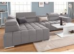 Ecksofa EXXPO - SOFA FASHION "Elias, aktuelle Kreuzsteppung im Sitz, bequem, Breite 307cm, L-Form", silber, B:307cm H:94cm T:201cm, Struktur ( 100% Polyester), Sofas, Ecksofa, mit Kopf- bzw. Rückenverstellung, wahlweise mit Bettfunktion