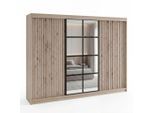 A&J MöbelLand Schwebetürenschrank, Braun, Weiß, Schwarz, Weiß, Holzwerkstoff, 200x215x59.5 cm, Schlafzimmer, Kleiderschränke, Schwebetürenschränke