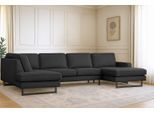 Wohnlandschaft OTTO HOME "Pinto, 350 cm, U-Form, XXL, mit Ottomanen", schwarz (onyx), B:350cm H:85cm T:206cm, 90% Polyester, 10% Nylon, Sofas, Wohnlandschaft, Cord, Chenille, Lederoptik, mit Keder, Metallfüße, Wellenunterfederung