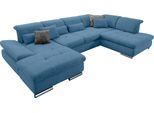 Wohnlandschaft "SO 4100 komfortable Federkernunterfederung, inkl. Kopfteilverstellung", blau (hellblau 1695), B:365cm H:80cm T:225cm, SET ONE BY MUSTERRING, Sofas, Wohnlandschaft, wahlweise Bettfunktion und Sitztiefenverstellung, U-Form