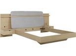 Einzelbett GAMI "IZADI", eiche rookwood nachbildung, eiche rookwood nachbildung, eiche rookwood nachbildung, B:251cm H:113cm L:224cm, Betten, Einzelbett, Bett mit Stoff-Kopfteil und 2 Nachttischen