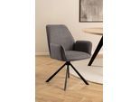 Esszimmerstuhl ACTONA GROUP "Glenda 2er-Set, 360 drehbar, mit Armlehnen, in mehreren Farben", braun (graubraun), B:61cm H:88,5cm T:63cm, 100% Polyester, Stühle, Esszimmerstuhl, gepolstert, mit Armlehne, schwarze Stahlbeine, drehbar, 2er-Set
