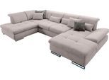 Wohnlandschaft "SO 4100 komfortable Federkernunterfederung, inkl. Kopfteilverstellung", grau (elefant 07), B:365cm H:80cm T:225cm, SET ONE BY MUSTERRING, Sofas, Wohnlandschaft, wahlweise Bettfunktion und Sitztiefenverstellung, U-Form