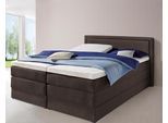 Boxspringbett HAPO, braun, Liegefläche B/L: 180cm x 200cm, kein Härtegrad, 7-Zonen-Tonnentaschen-Federkernmatratze, Kopfteil, seitliche Unterbox und Obermatratze sind mit pflegeleichtem Feinstrukturstoff in Leinenoptik (100% Polyester) bezogen;Die Oberseite der Unterfederung und die Ober- und Unterseite der Obermatratze sind jeweils mit einem rutschhemmenden Stoff aus 100% Polyester bespannt., Kom