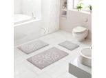Badematte GRUND "Levana", beige, H:20mm, Polyacryl, Badematten, Badematte, Stilvolles Blattmotiv, 5 Jahre Garantie