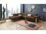 Ecksofa W.SCHILLIG "finn, toller Sitzkomfort, L-Form, hochwertige Verarbeitungsdetails", braun (mocca s37), B:281cm H:71cm T:230cm, Flachgewebe S22 (100% Polyester);Stoff S37 (100% Polyester);Longlife Xtra-Leder Z59: Glattleder mit modischer Prägung. Hautstärke 0, 9 - 1, 1 mm, Sofas, Ecksofa, German Design Award 2016, Fußgestell Chrom glänzend, Breite 281 cm