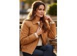 Dames beige leren Biker Blouson Bomber Oversized Jas - Moon