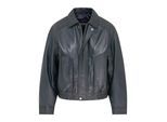 Dames marineblauw leren Biker Bomber Oversized Jas - Blouson