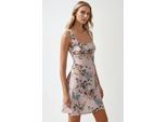 Bodycon Mini Jurk met Vierkante Kraag en Bloemenprint