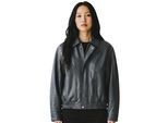 Dames marineblauw leren Biker Blouson Bomber Oversized Jas - Sibiu