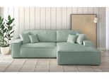 Ecksofa OTTO HOME "FINNLEY Bouclé, L-Form 257 cm, Schlafsofa", grün (mintgrün), B:267cm H:85cm T:167cm, Bezugstoff aus 90% recyceltem Material ;Aqua Clean ;Gramatur 580g/ qm +/- 5%, Sofas, Ecksofa, mit Bettkasten, in Bouclé, Struktur fein und Mega Cord