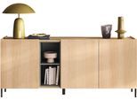 Sideboard OTTO HOME "Badia, 182 cm breit, 3 Türen, Anrichte, Kommode, Stauraumschrank", eiche lindberg dekor, B:182cm H:80cm T:42cm, Holzwerkstoff, Sideboards, Sideboard, Innenliegendes Top, gerade Metallfüße, salbeigrüne Farbakzente