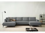 Wohnlandschaft OTTO HOME "TVINNU Cord, 354 cm", dunkelgrau, B:354cm H:83cm T:193cm, Sofas, Wohnlandschaft, Recamiere rechts/links, schwarze Metallfüße, bequeme Sitz-/Liegefläche