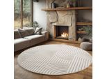Teppich AYYILDIZ TEPPICHE "HELIX 2201 , auch als Läufer und Rund erhältlich", beige (creme), H:7mm Ø:120cm, Teppiche, Teppich, 3D-Effekt durch Cut-Loop-Webtechnik, Woll-Optik, Bouclé, Wohnzimmer