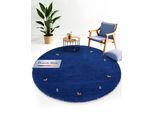 Wollteppich CARPETFINE "Gabbeh Uni, auch als Läufer und Rund erhältlich", blau, H:15mm Ø:150cm, Wolle, Teppiche, reine Wolle, handgewebt, Gabbeh Loom Tiermotiv, große Farbauswahl