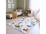 Kinderteppich AYYILDIZ TEPPICHE "COCO 1131 , auch in rund erhältlich", bunt (creme), B:120cm H:8mm L:170cm, Teppiche, Kinderteppich, Waschbar bei 30 C, rutschhemmend, OEKO-TEX zertifiziert, Dinosaurier