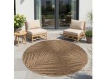 Outdoorteppich AYYILDIZ TEPPICHE "TIMBER 1403", beige (braun), H:5mm Ø:120cm, Polypropylen, Teppiche, Outdoorteppich, Läufer, Rund, In und Outdoor, Jute Sisal Optik, Wohnzimmer, Terasse