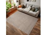Teppich AYYILDIZ TEPPICHE "HELIX 2203 , auch als Läufer und Rund erhältlich", beige, B:140cm H:7mm L:200cm, Teppiche, Teppich, 3D-Effekt durch Cut-Loop-Webtechnik, Woll-Optik, Bouclé, Wohnzimmer